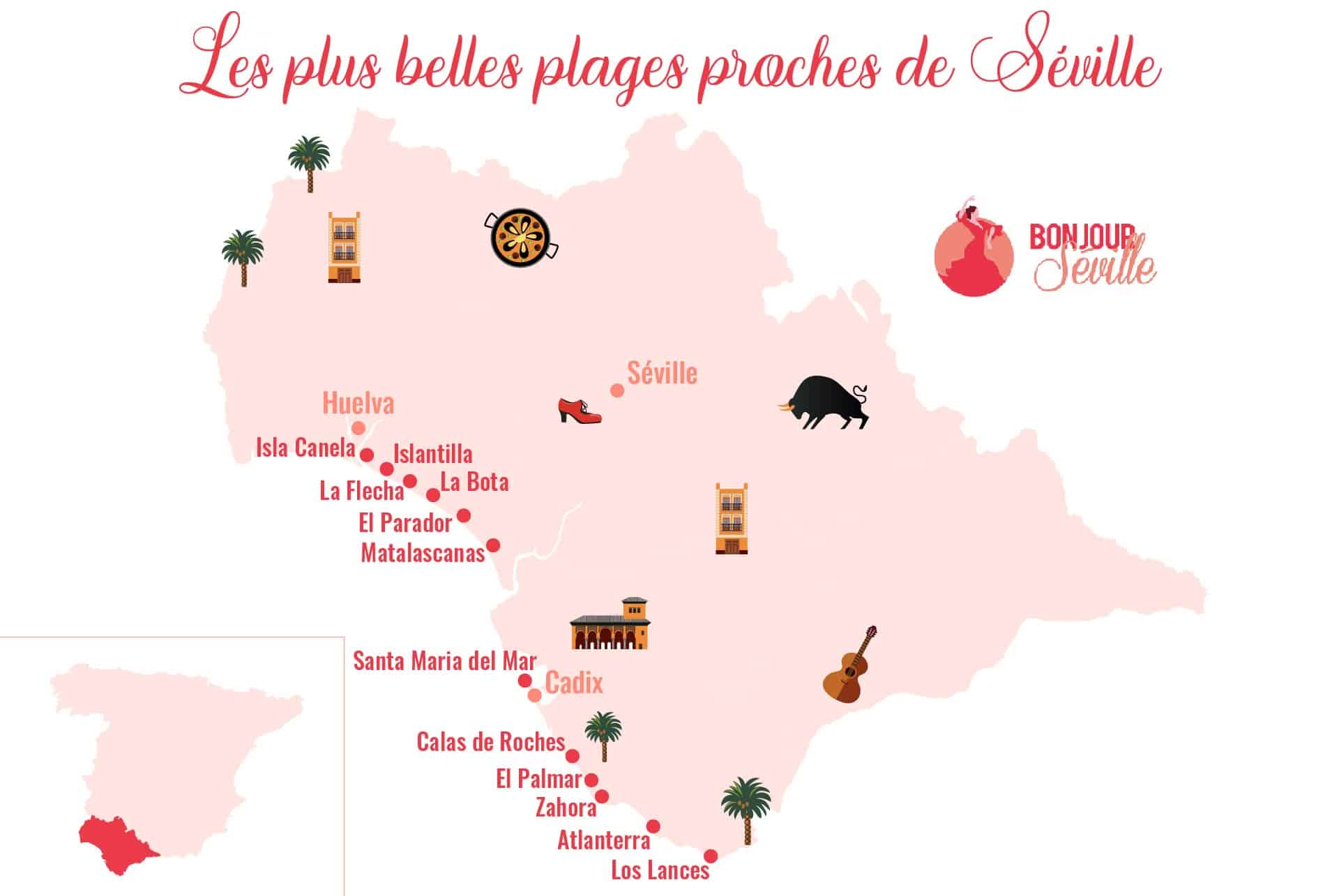 map plages seville
